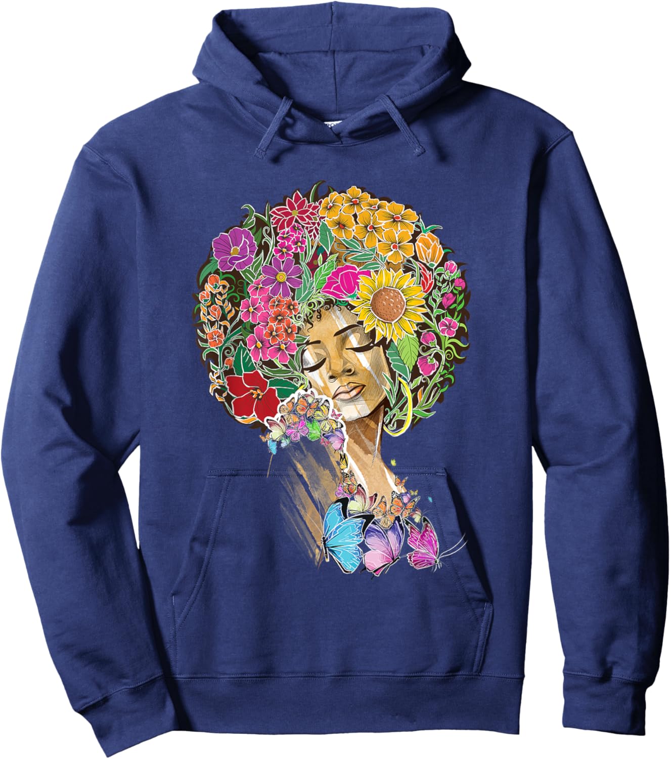 Afro Women Flowers Butterfly Latina African American Melanin Hoodie - Hoodie | Navy