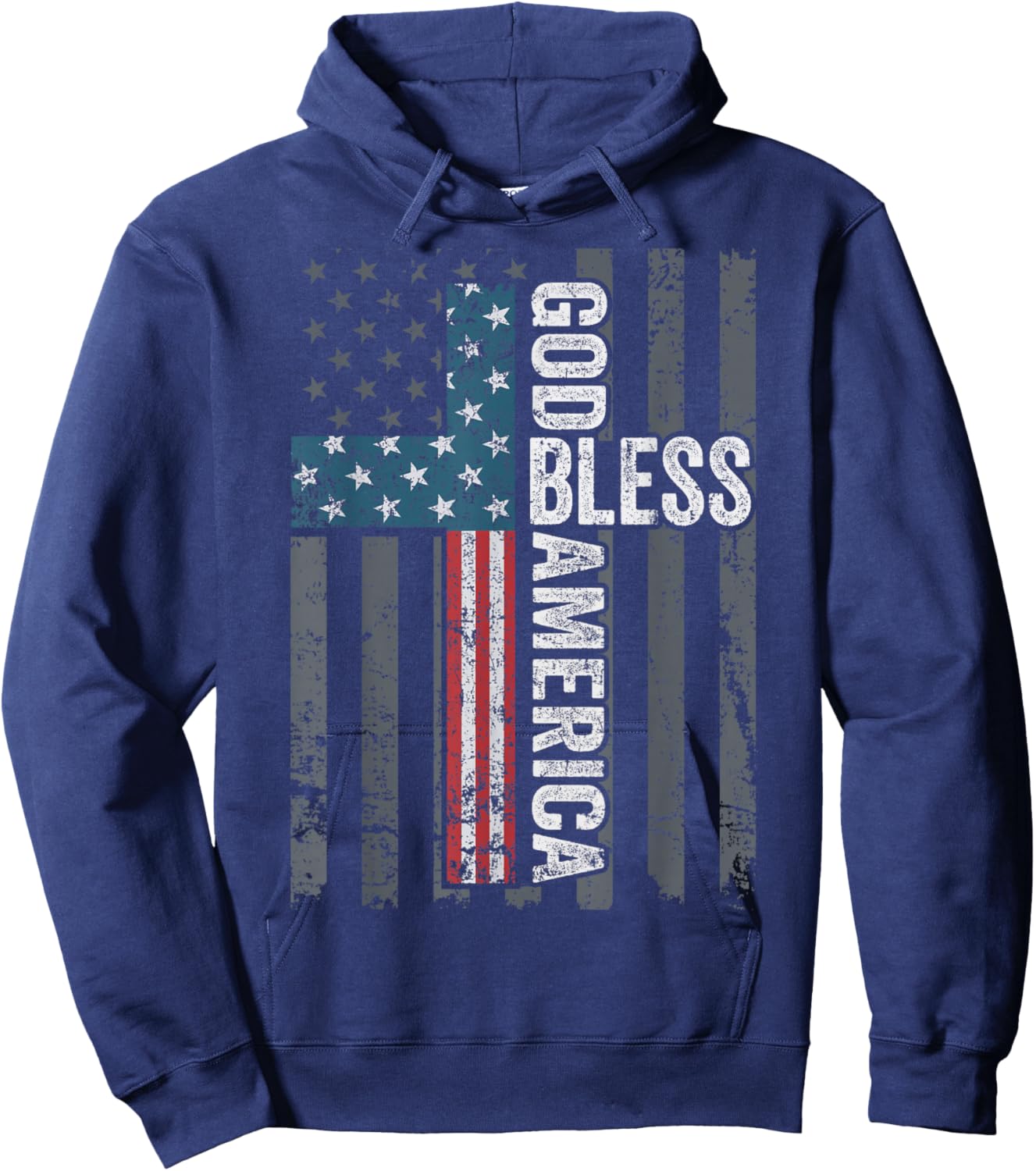 God Bless America - Patriotic Christian Cross USA Flag Hoodie - Hoodie | Navy
