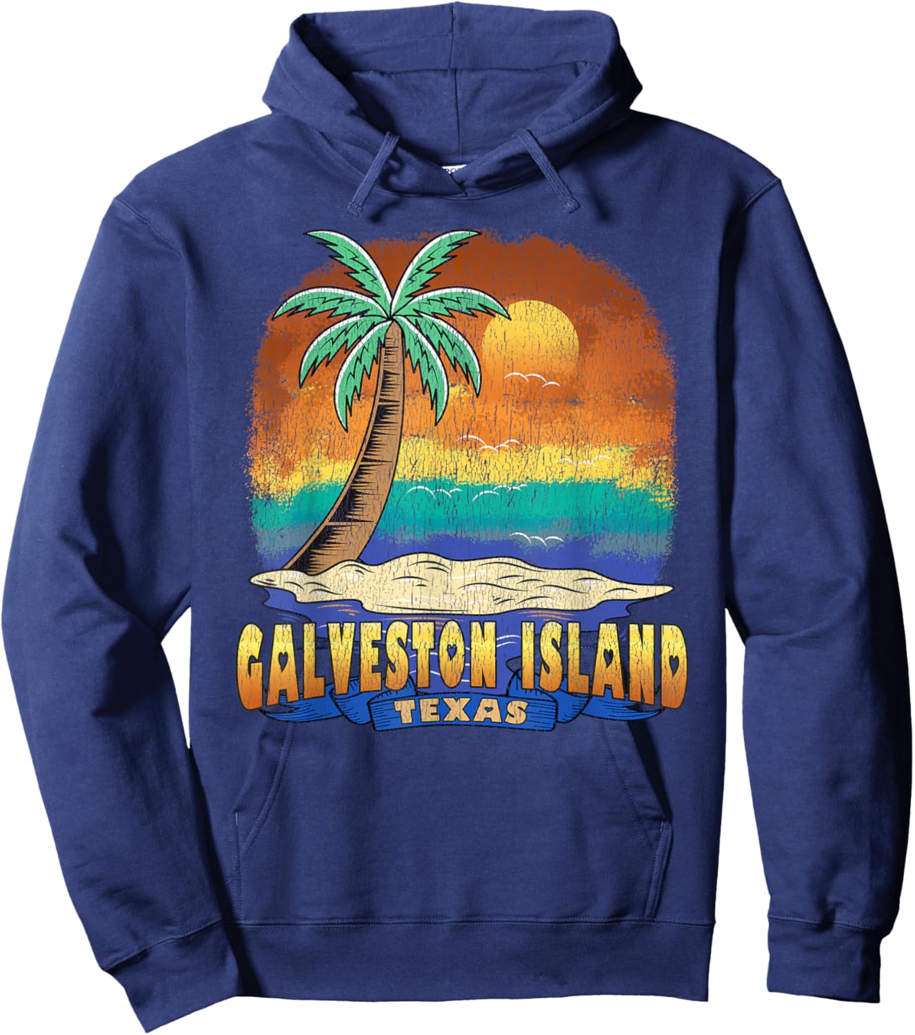 GALVESTON ISLAND TEXAS | Vintage Distressed Souvenir Hoodie - Hoodie | Navy