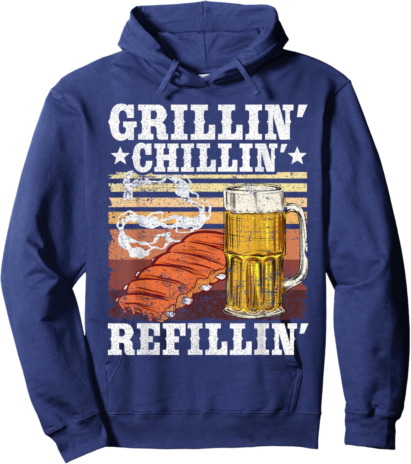Barbecue Party Smoking Meat BBQ Grilling Chilling Refilling Hoodie - Hoodie | Navy