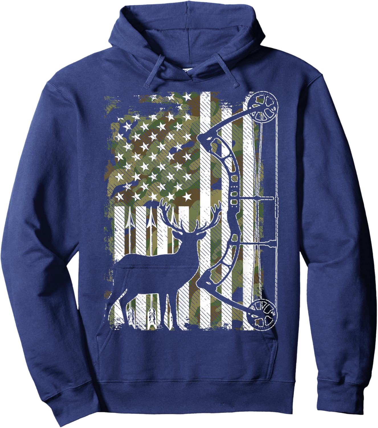 Bow Hunting Deer Hunter Camo American Flag Hunters Hoodie - Hoodie | Navy