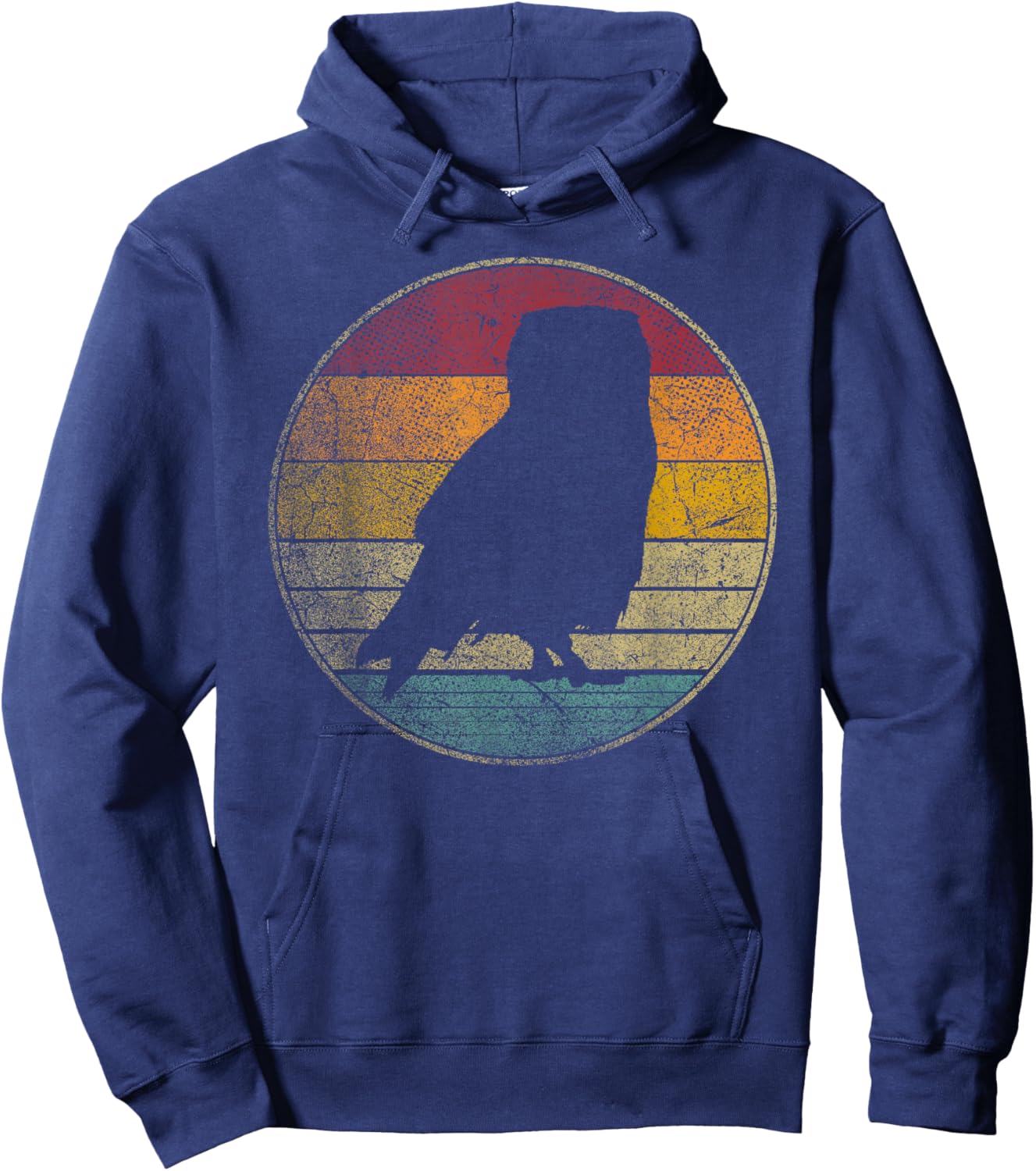 Owl Bird Vintage Distressed Retro Silhouette 70's 80's Hoodie - Hoodie | Navy