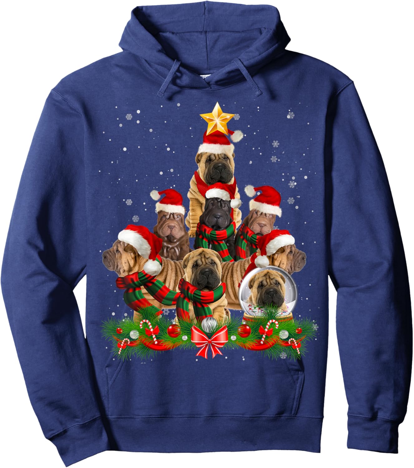 Funny Shar Pei Dog Christmas Tree Women Hoodie - Hoodie | Navy
