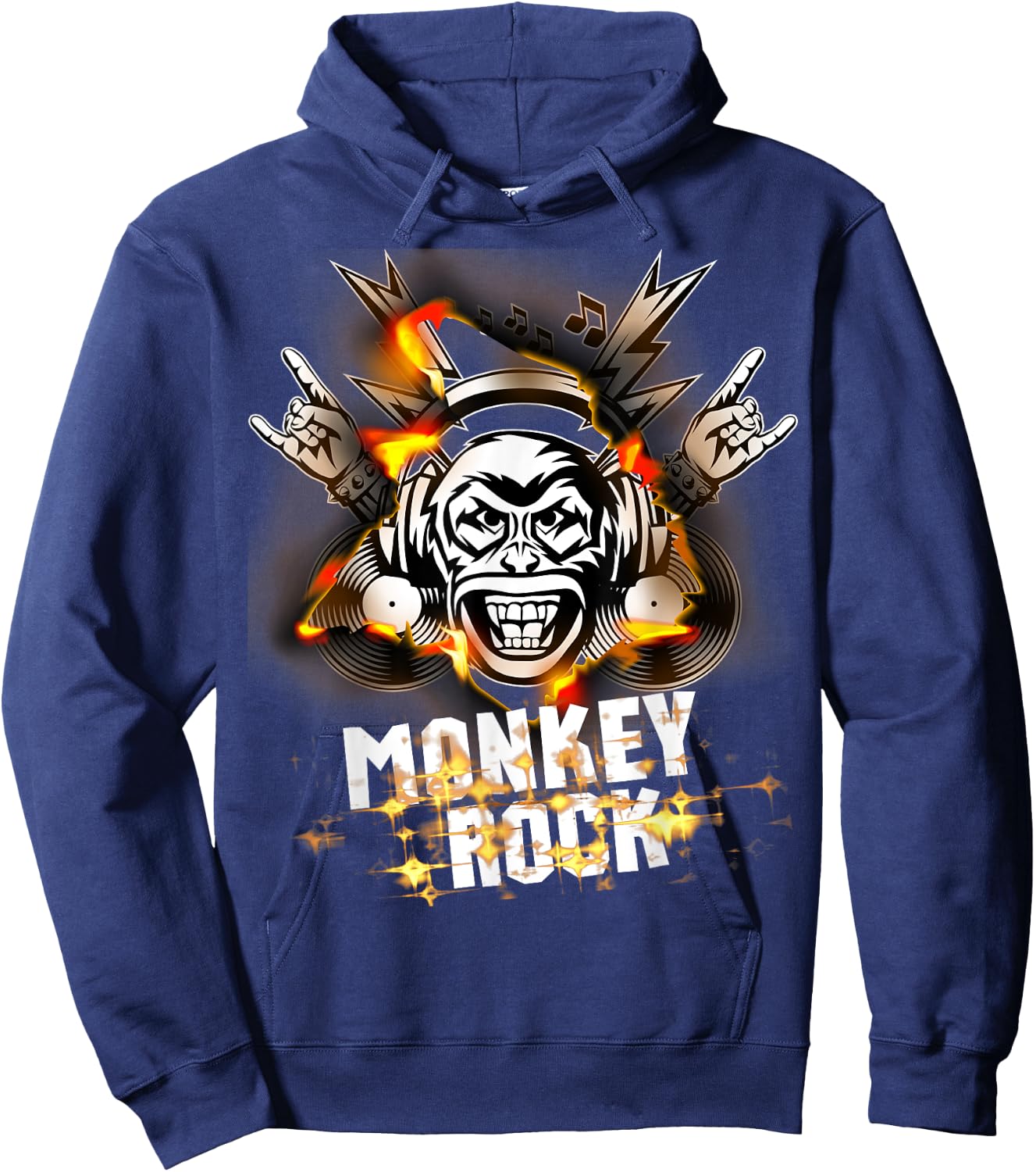 Monkey Punks Band on Fire Classic Rock and Roll Never Die Hoodie - Hoodie | Navy