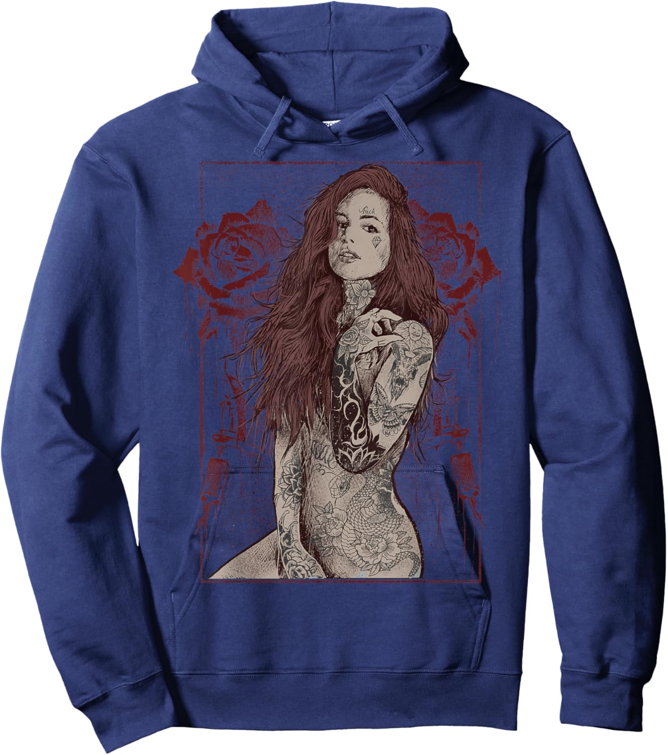 Tattoo Rose Inked pinup Girl Rockabilly Rock music Hoodie - Hoodie | Navy
