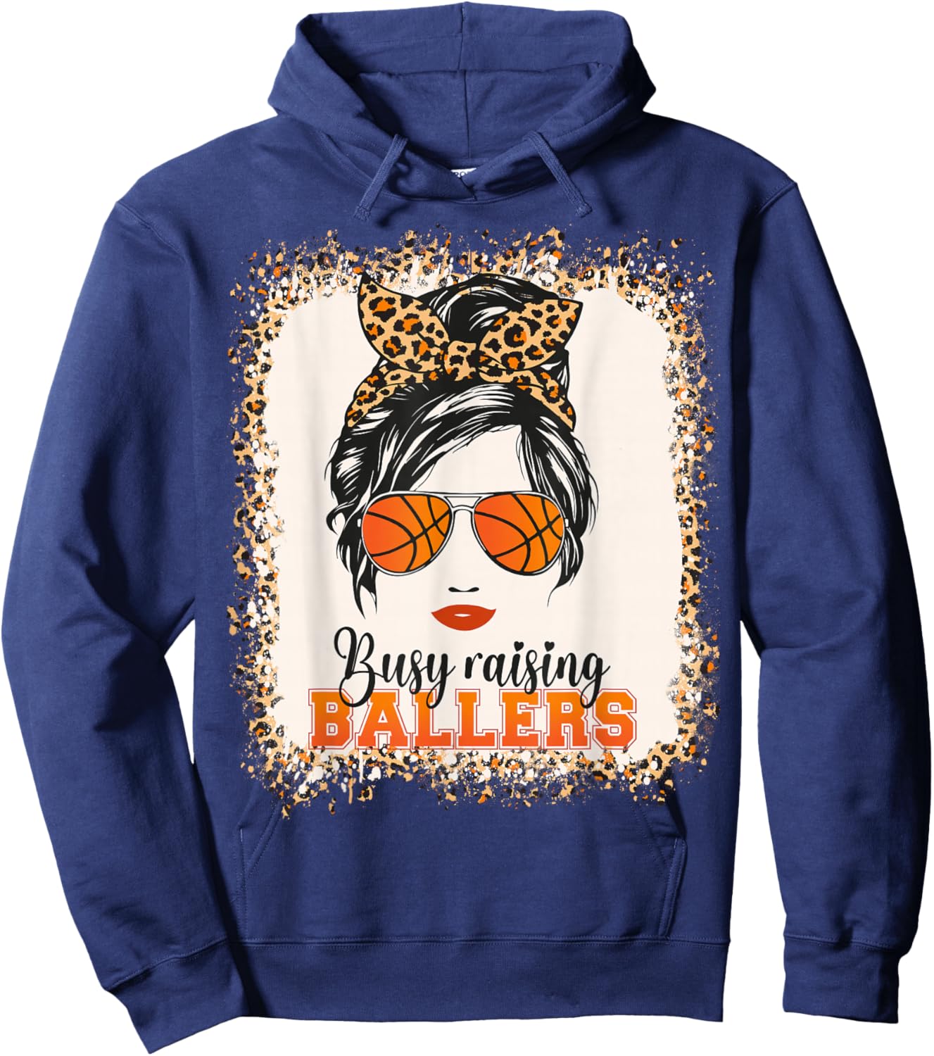 Busy Raising Ballers Basketball Mom Life Messy Bun Mothers Hoodie - Hoodie | Navy