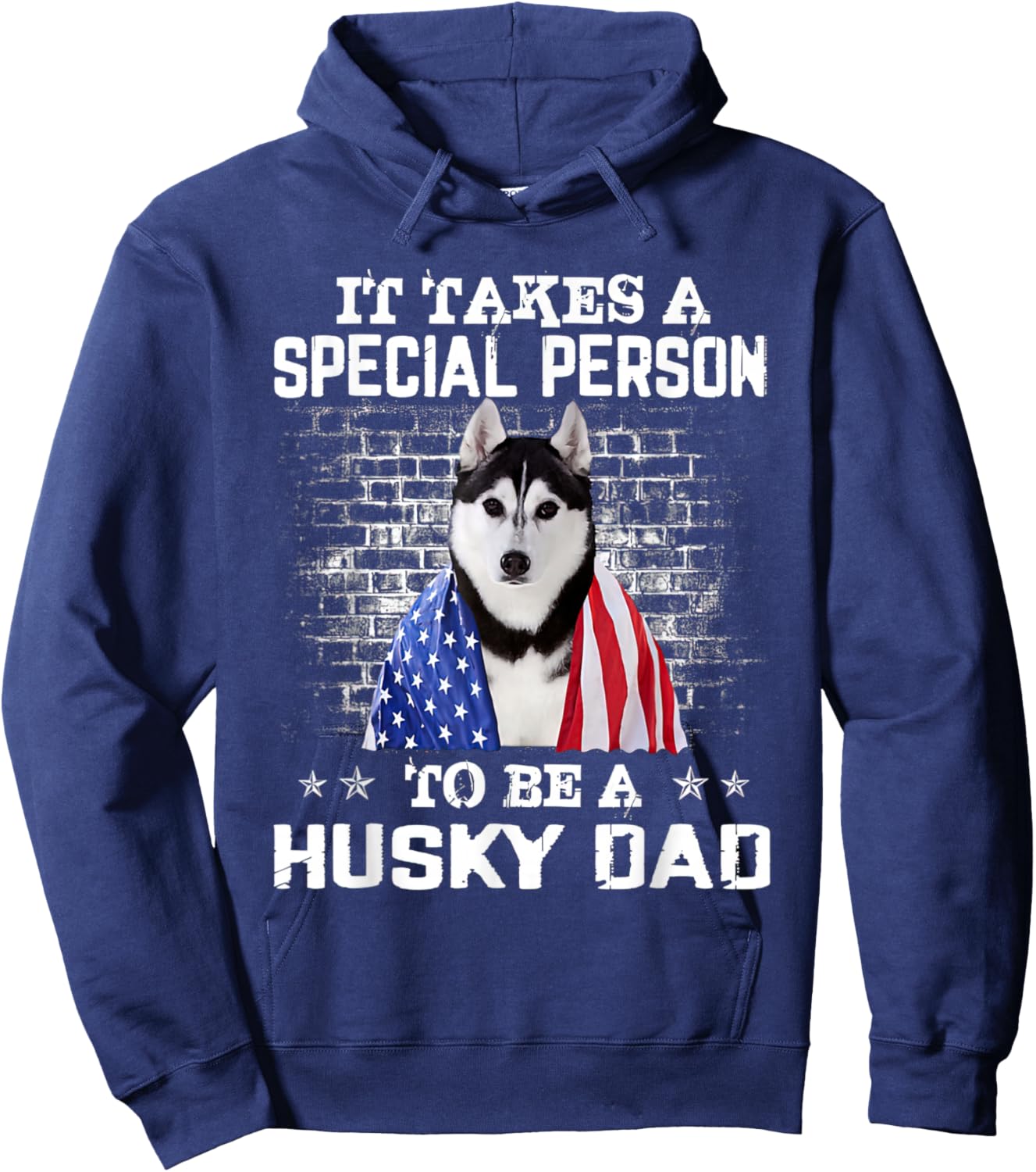 Husky Dad With Proud American Flag Dog Father's Day Women Hoodie - Hoodie | Navy
