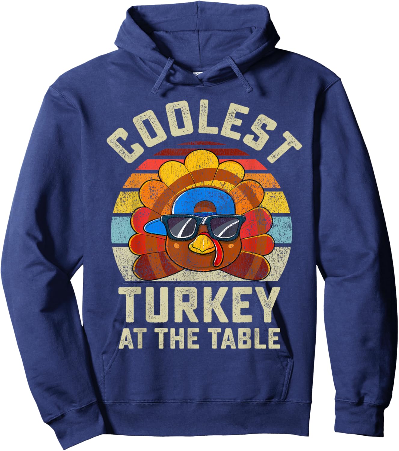 Funny Thanksgiving Retro Style Coolest Turkey At The Table Hoodie - Hoodie | Navy