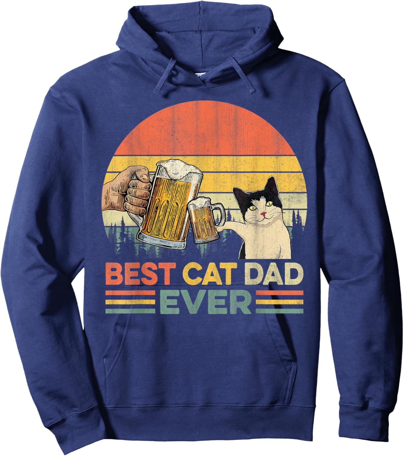 Vintage Best Cat Dad Ever Funny Beer Drinking Men Hoodie - Hoodie | Navy