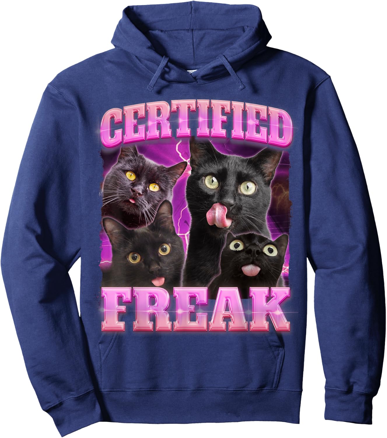 Certified Freak Black Cat Funny Meme Pet Cats Lovers Mom Men Women Hoodie - Hoodie | Navy