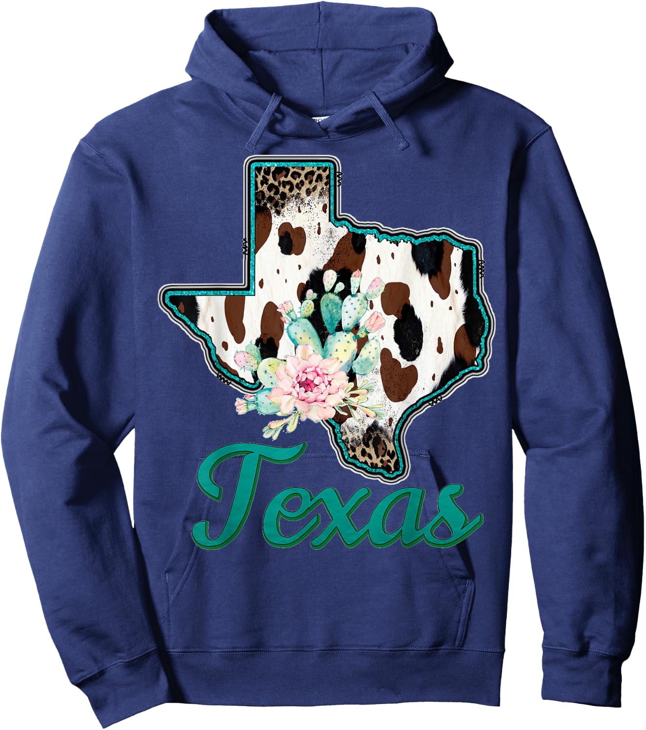 Animal Print Texas Lone Star State Cowboy Howdy Longhorn Hoodie - Hoodie | Navy