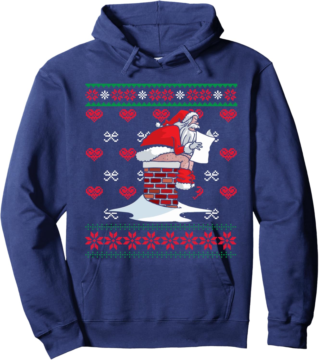 Santa Pooping Down Chimney Ugly Xmas Sweater Christmas Hoodie - Hoodie | Navy