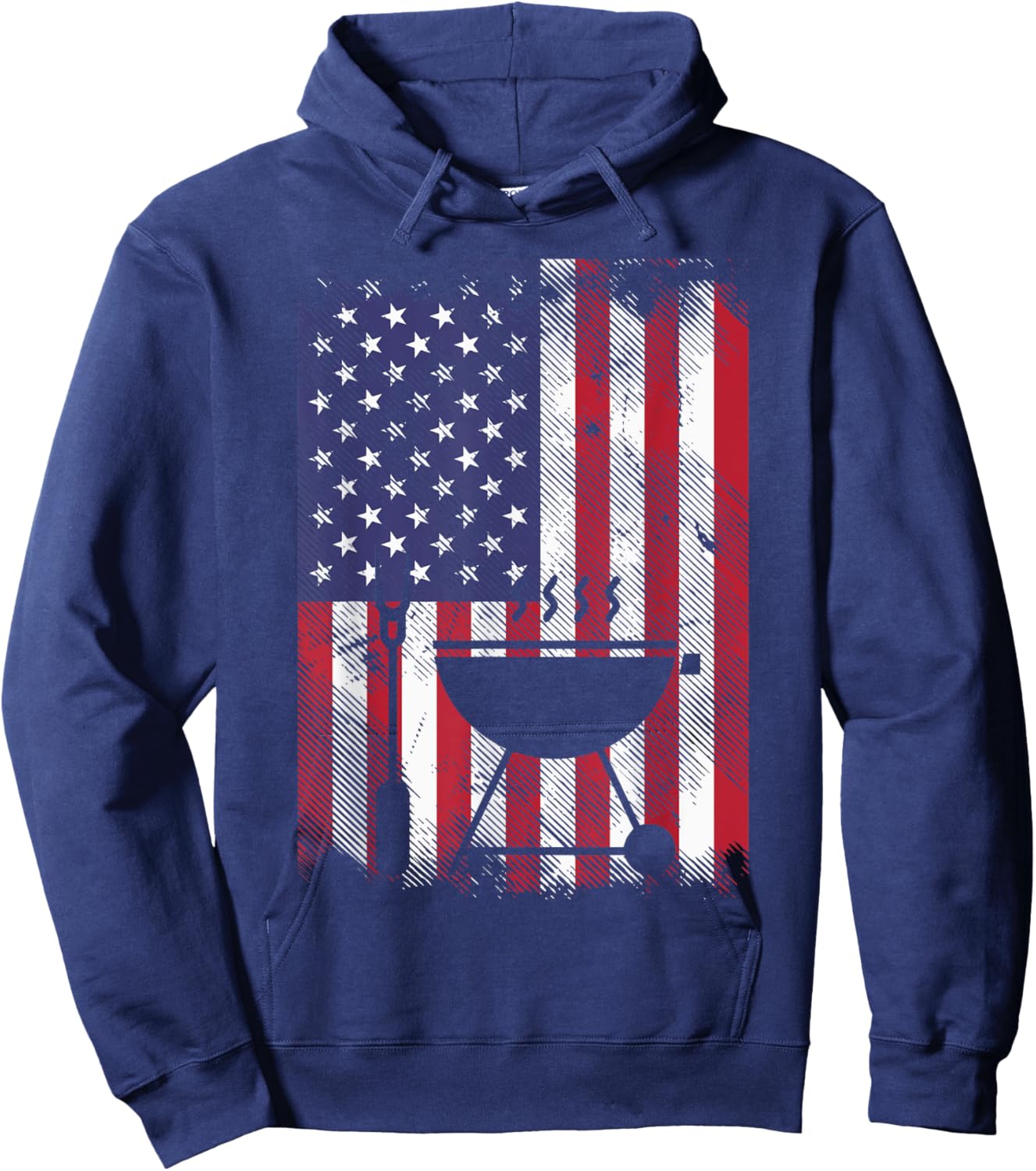 American Flag Bbq Grill Vintage Grilling Smoking Patriotic Men Hoodie - Hoodie | Navy