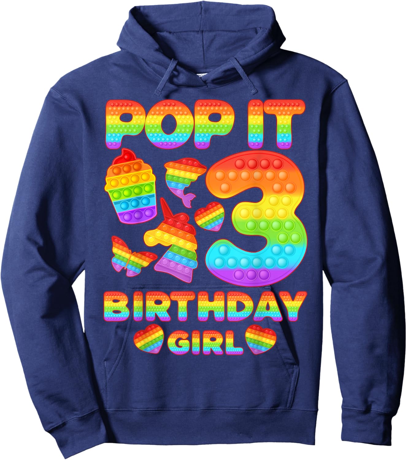 Kids Pop It 3 Year old 3rd Birthday Girl Shirt Pop it Party Hoodie - Hoodie | Navy