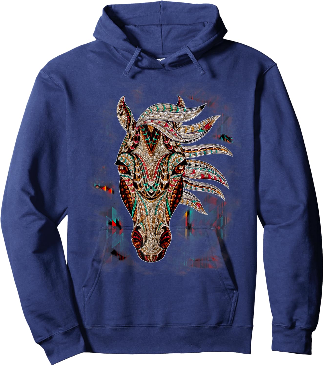 Horse Tribal Abstract Art Native American Geometric Horse Hoodie - Hoodie | Navy