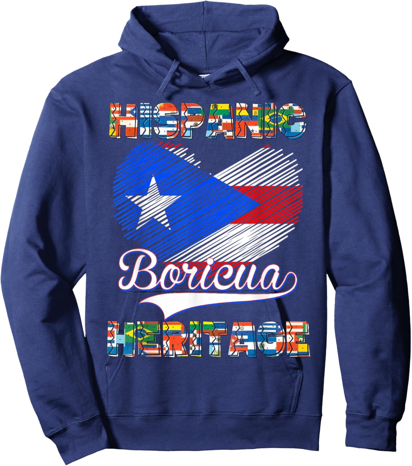 National Hispanic Heritage Month Puerto Rico Flag Boricua Hoodie - Hoodie | Navy