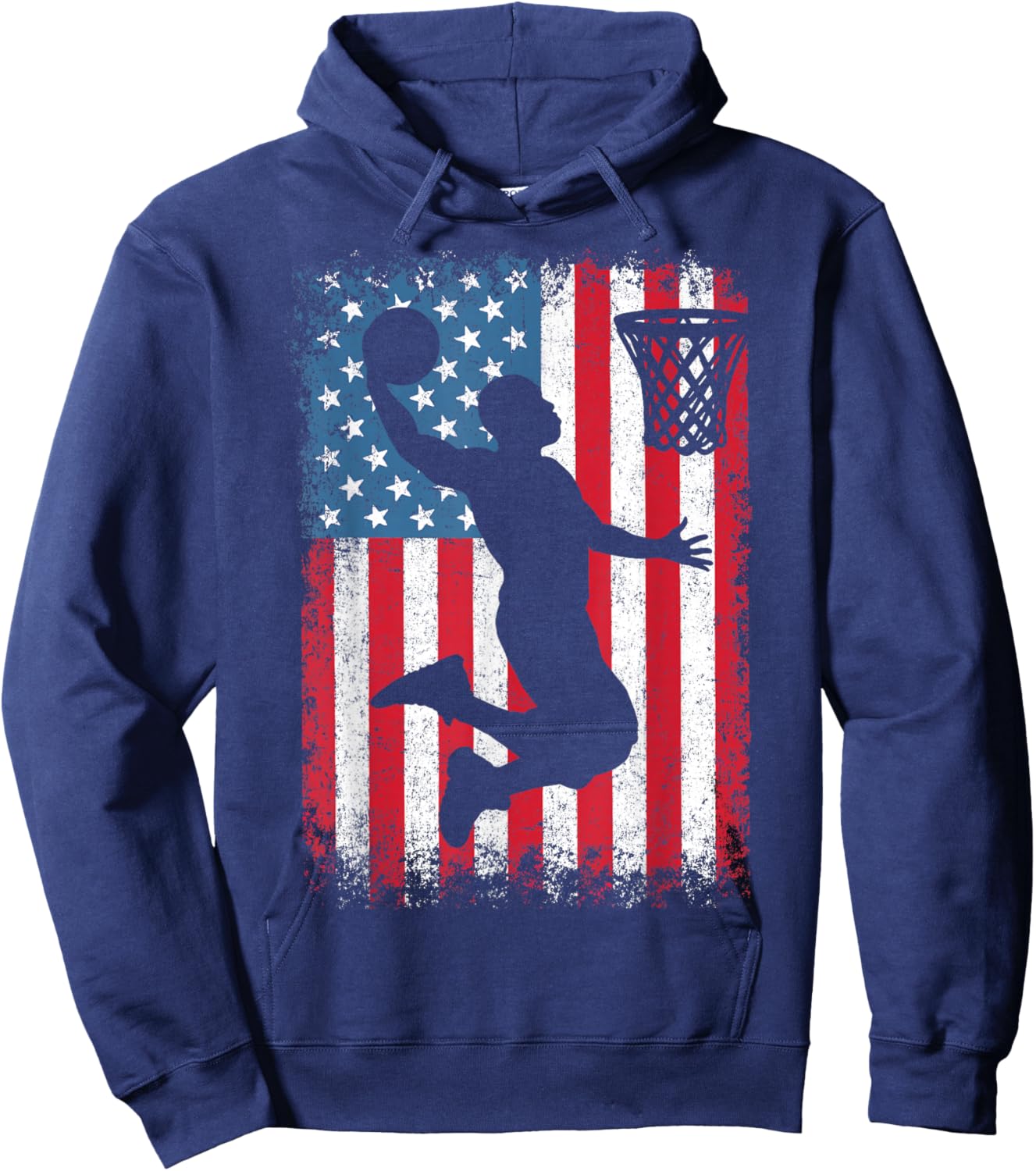 American Patriotic Basketball 4th of July USA Flag Men Boys Hoodie - Hoodie | Navy