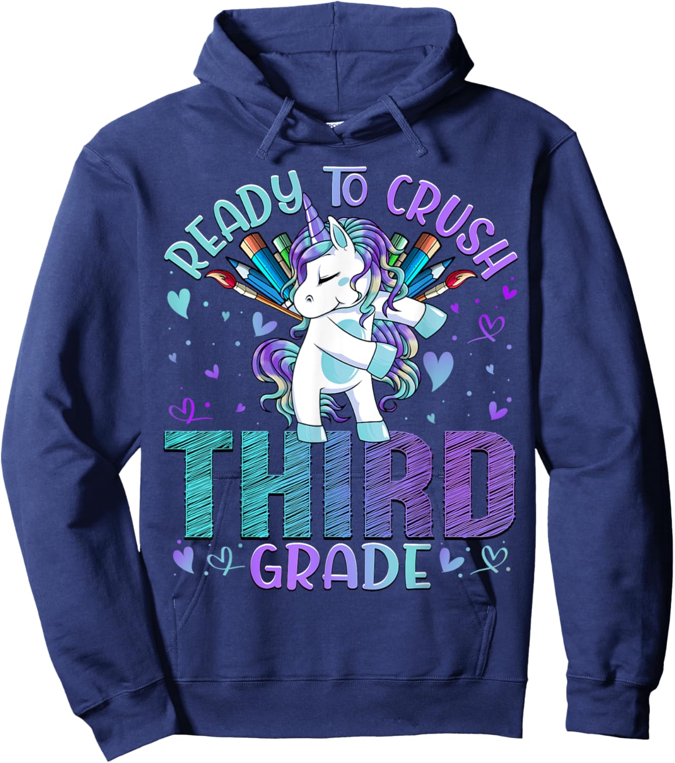 Ready to Crush Third 3rd Grade Back To School Unicorn Kids Hoodie - Hoodie | Navy