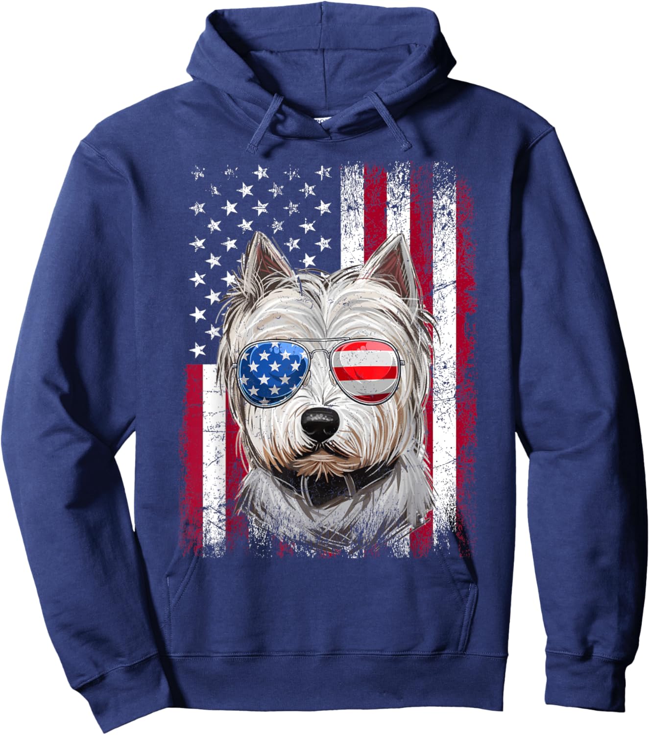 American Flag Patriotic Westie Dog Lover 4th Of July Hoodie - Hoodie | Navy