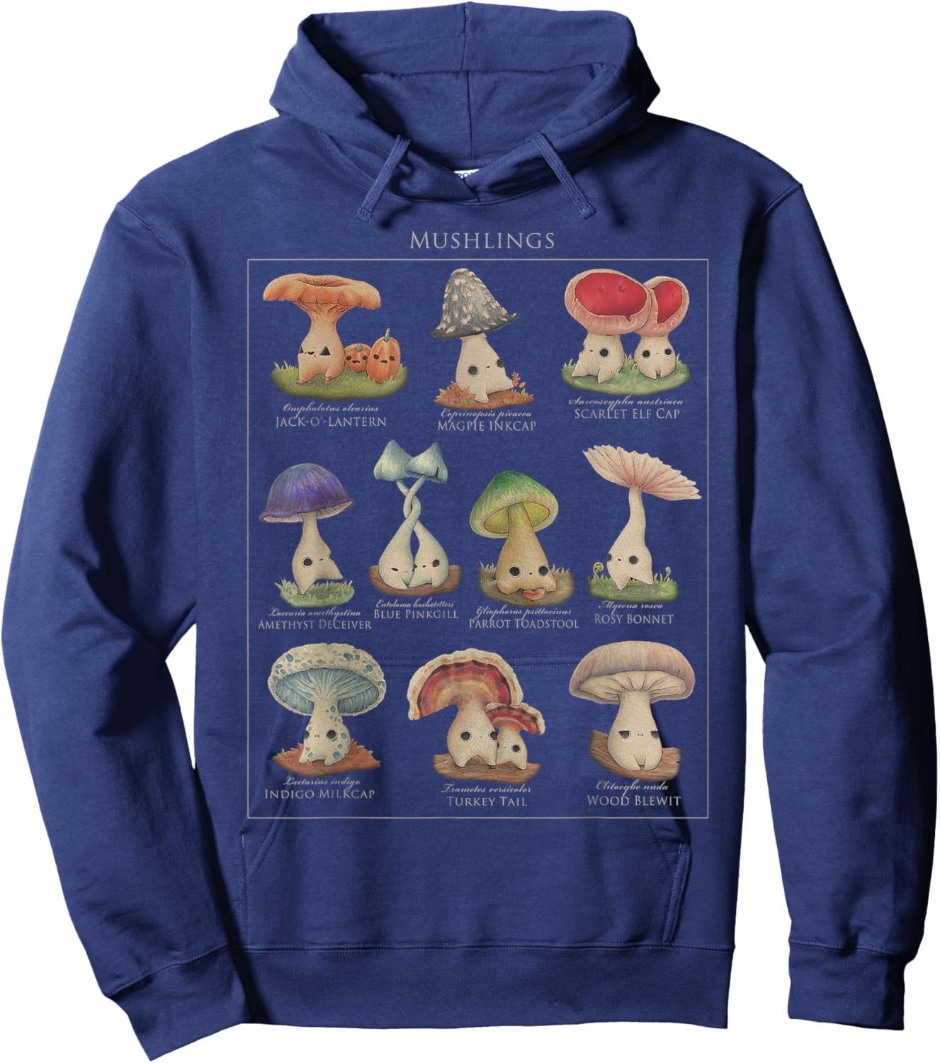 Mushling Identification 2nd Edition Botanical Mushroom Small Hoodie - Hoodie | Navy