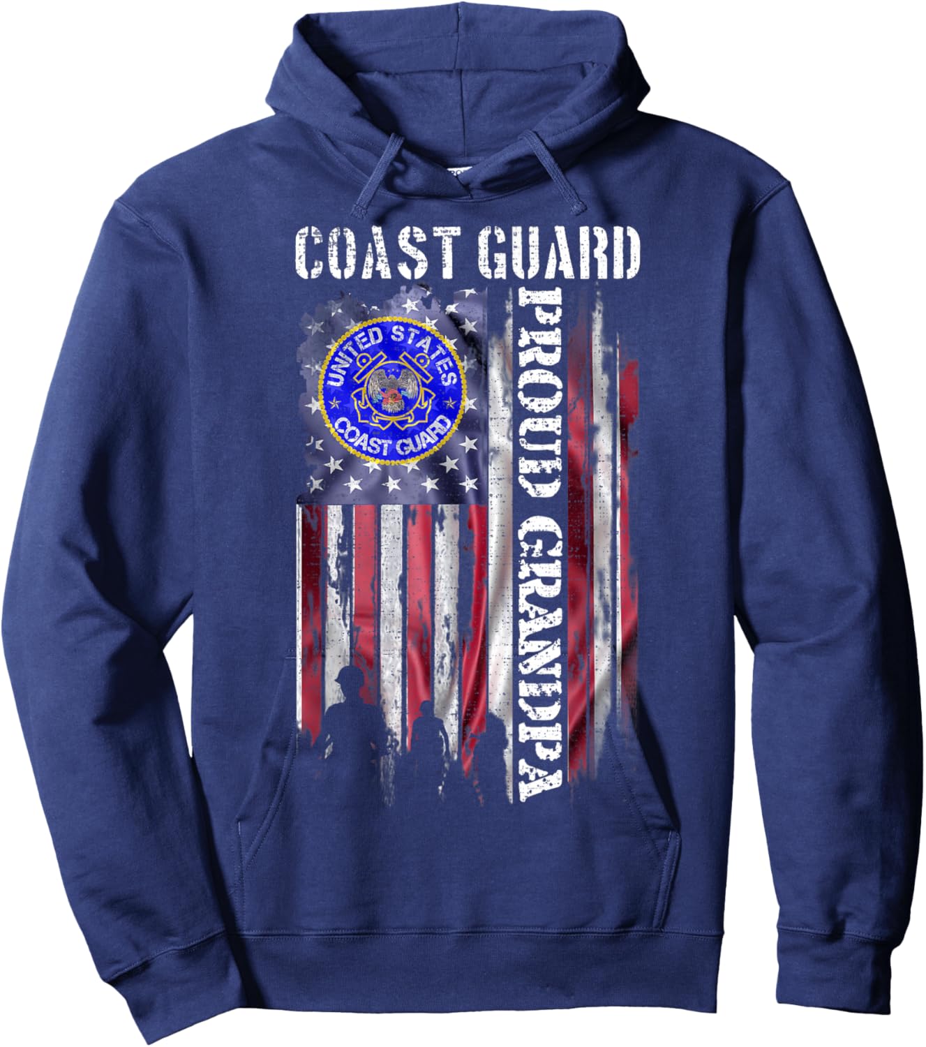 Vintage USA American Flag US Coast Guard Proud Grandpa Funny Hoodie - Hoodie | Navy