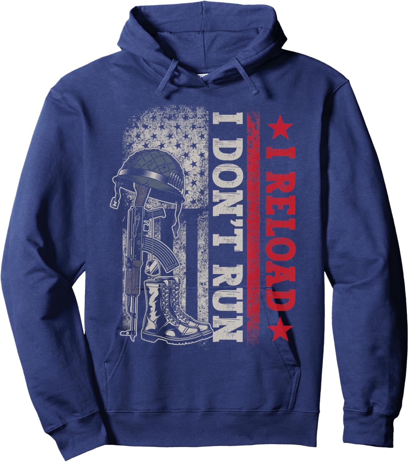 I Don't Run I Reload Vintage US Flag Patriotic Hoodie - Hoodie | Navy