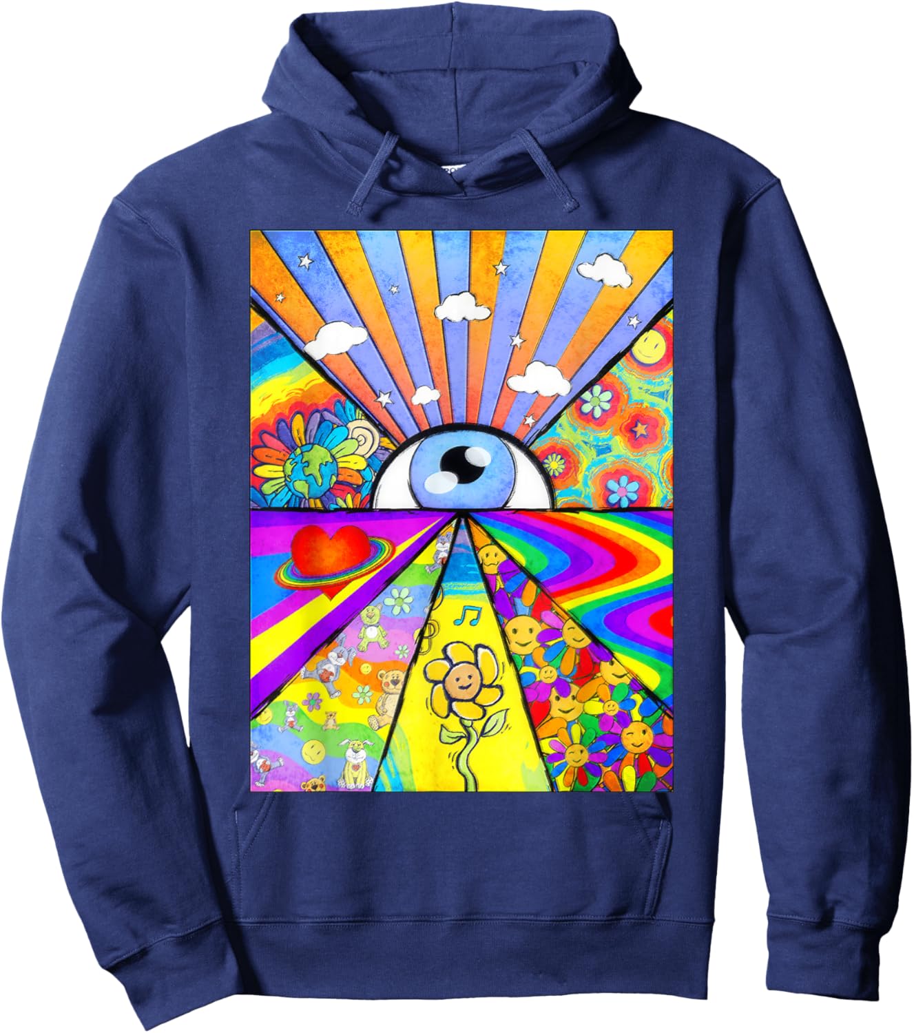 Kidcore Aesthetic Eyes Flower Rainbows Retro 80s 90s Hoodie - Hoodie | Navy