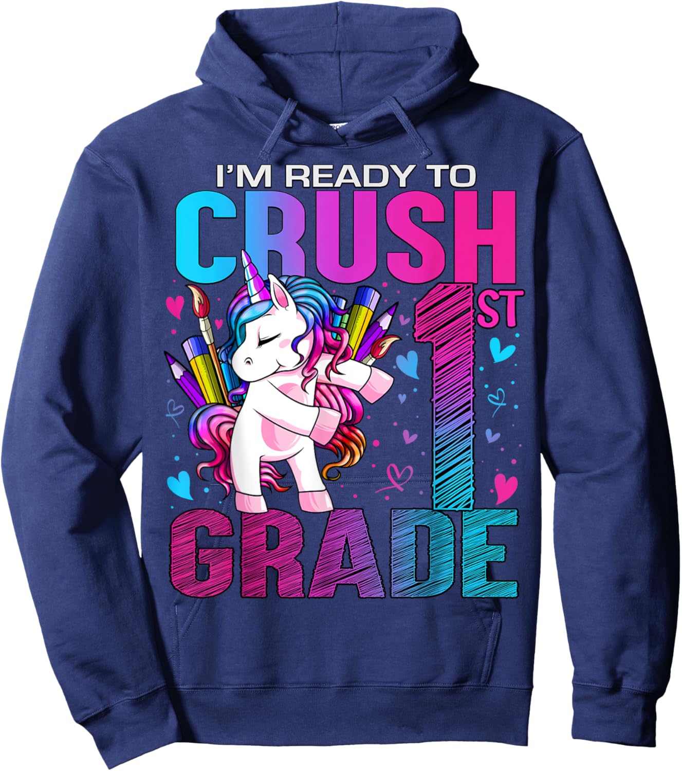 Ready to Crush First 1st Grade Back To School Unicorn Kids Hoodie - Hoodie | Navy