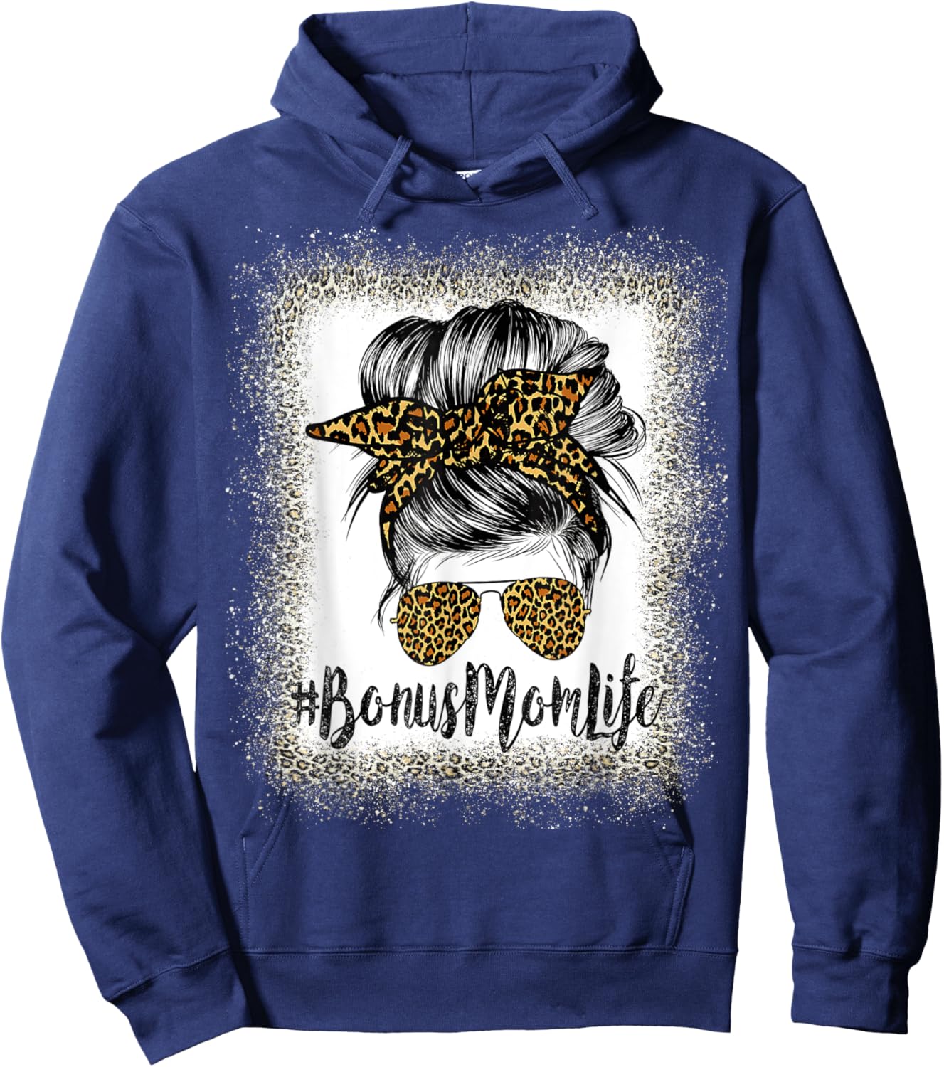 Bonus Mom Life Hair Bandana Glasses Leopard Mother's Day T Hoodie - Hoodie | Navy