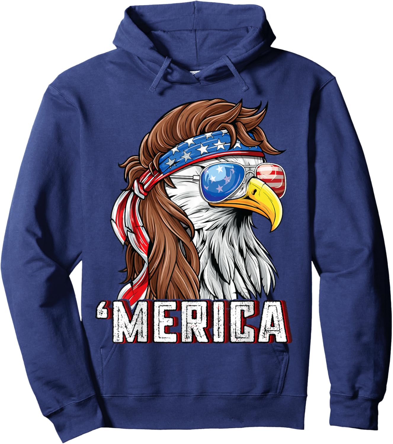 Merica USA American Flag Patriotic 4th of July Bald Eagle Hoodie - Hoodie | Navy