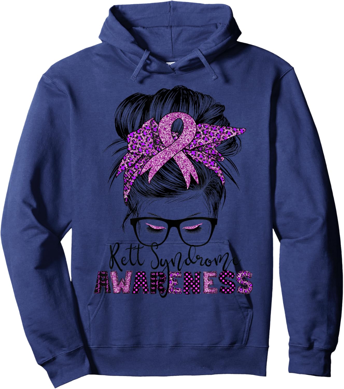 rett syndrome Awareness Messy bun hair women Hoodie - Hoodie | Navy