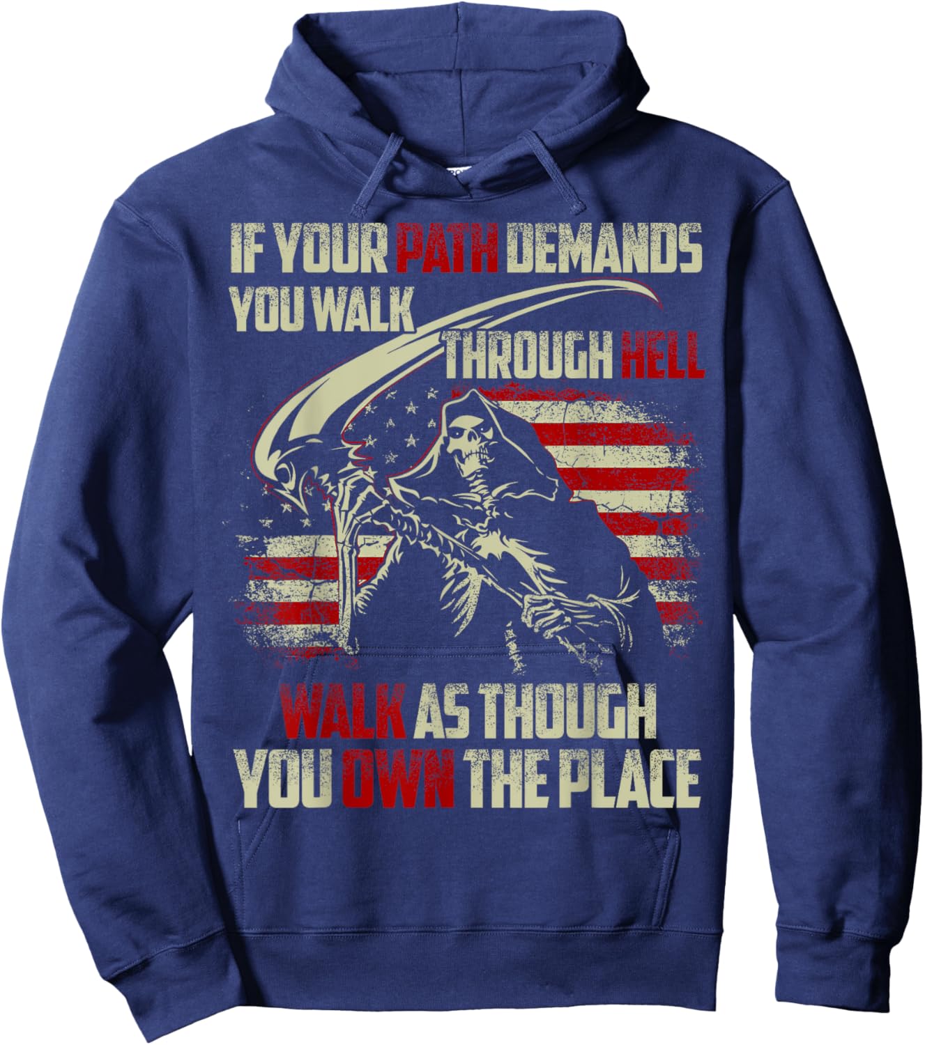 If Your Path Demands You Walk Through Hell Skeleton USA Flag Hoodie - Hoodie | Navy