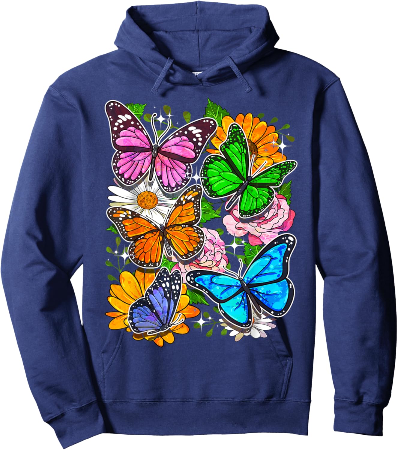 Floral Butterfly Art Design Beautiful Butterflies Hoodie - Hoodie | Navy
