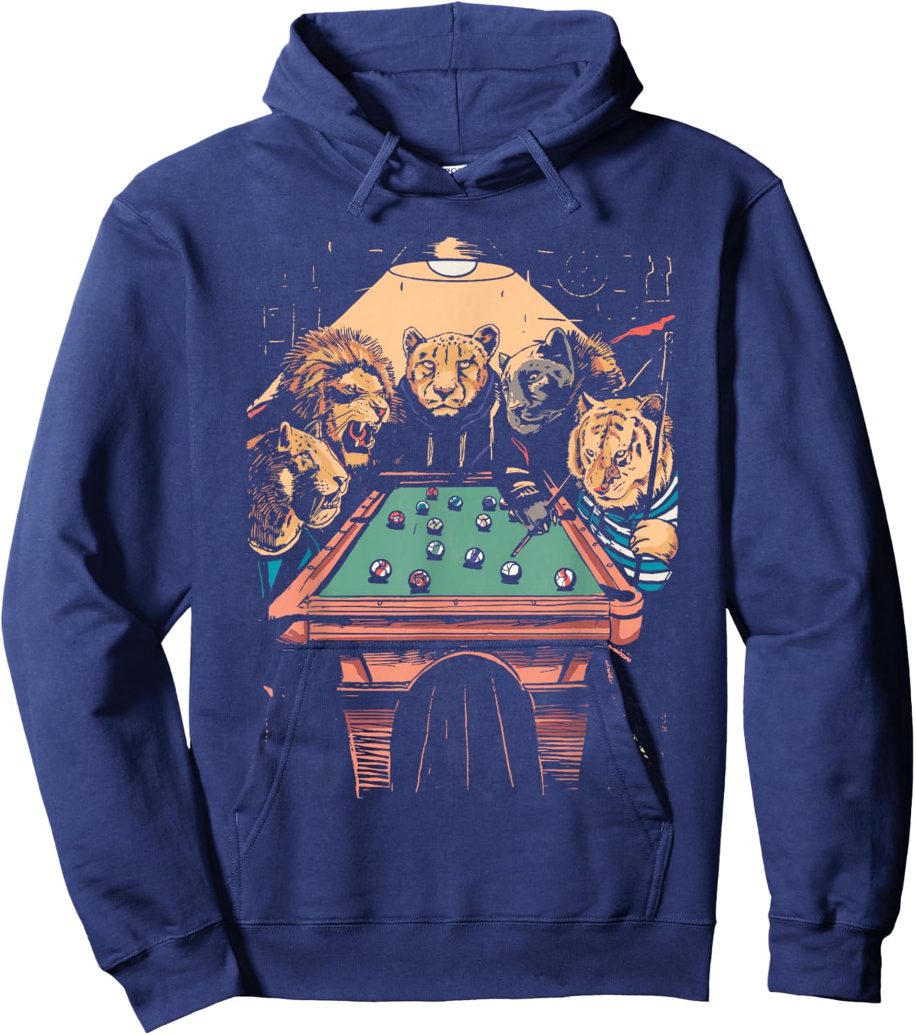 Big Cats Playing Pool Billiard 8-Ball Funny Animal Hoodie - Hoodie | Navy