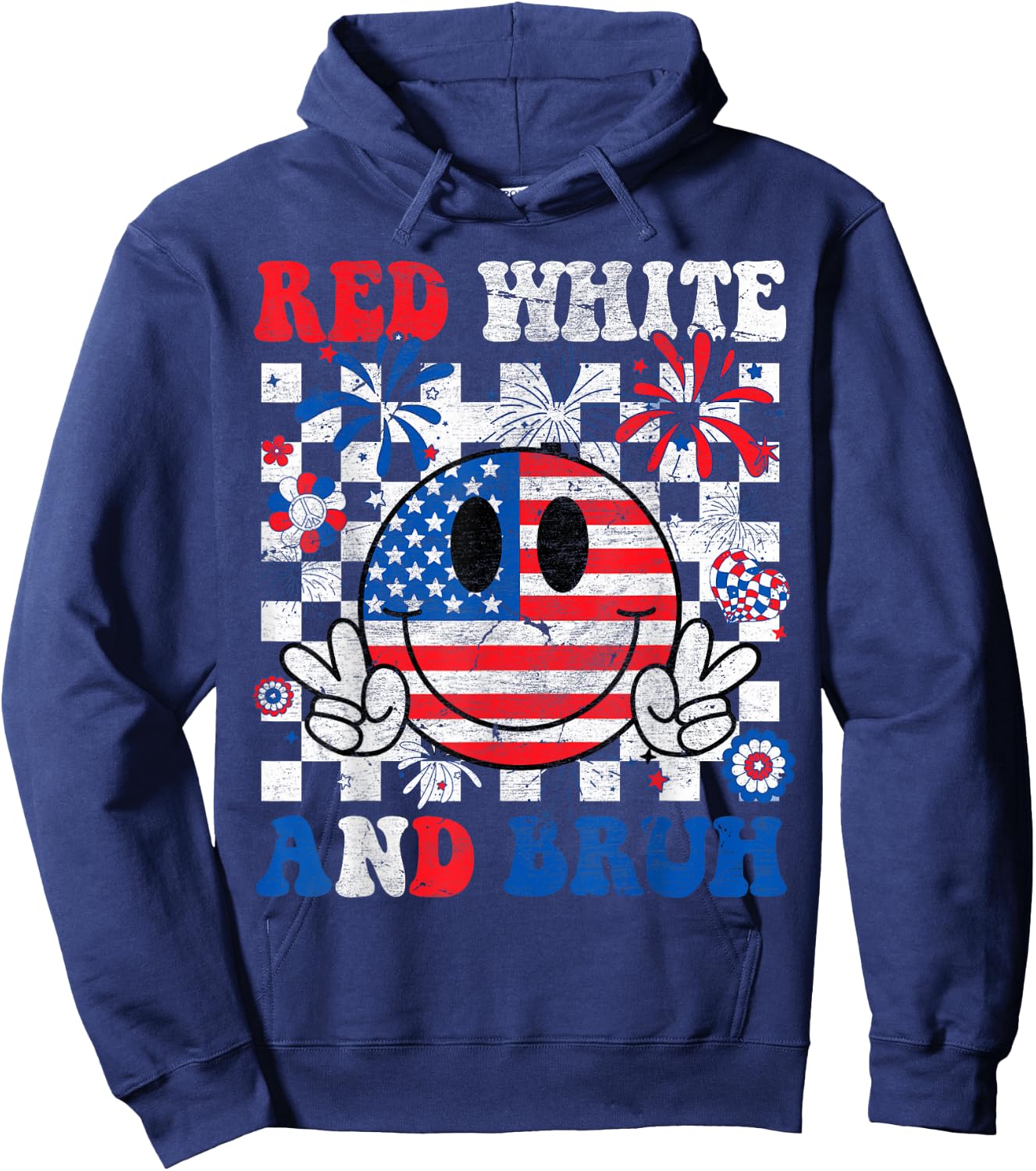 Red White And Bruh 4th Of July Boys Patriotic Men Teens Kids Hoodie - Hoodie | Navy