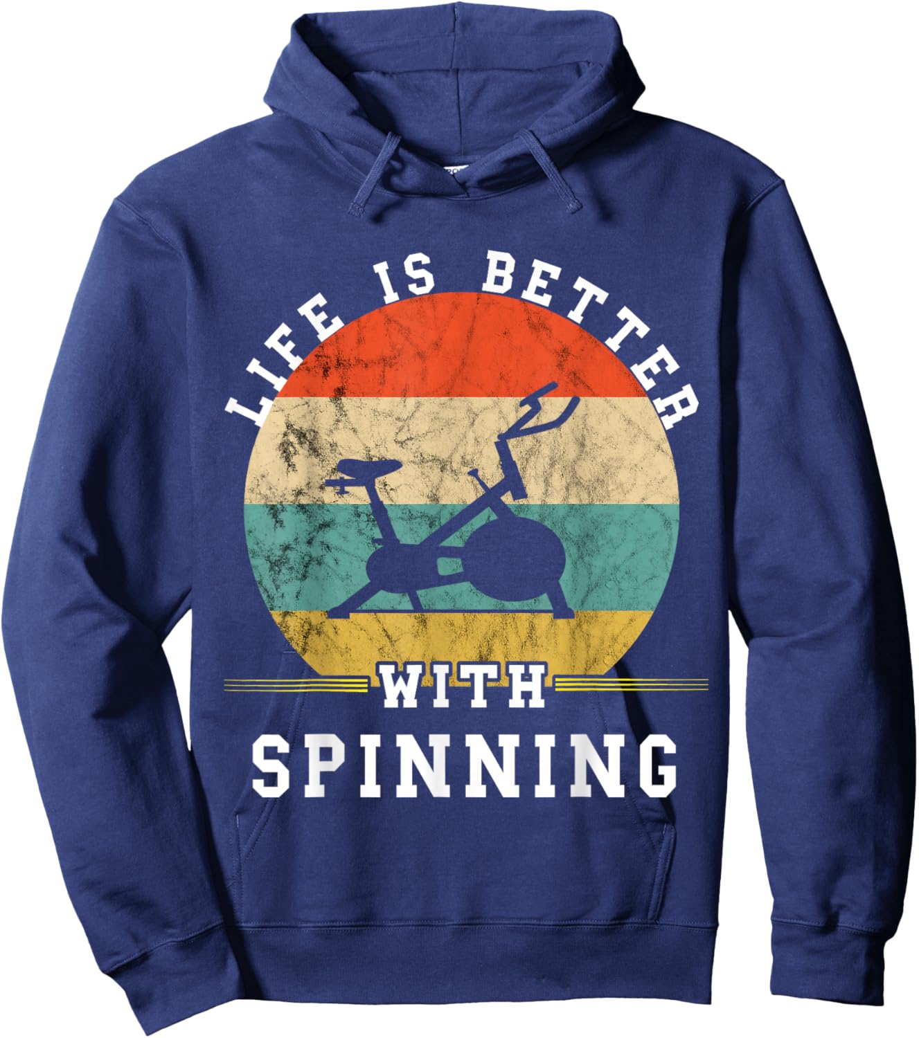 Life Is Better With Spinning Retro Vintage Sunset Spin Class Hoodie - Hoodie | Navy
