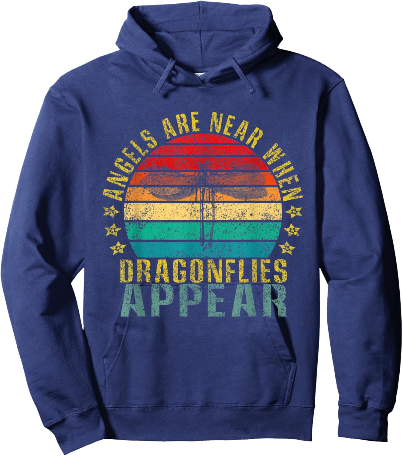 Angels Are Near When Dragonflies Appear Funny Retro Hoodie - Hoodie | Navy