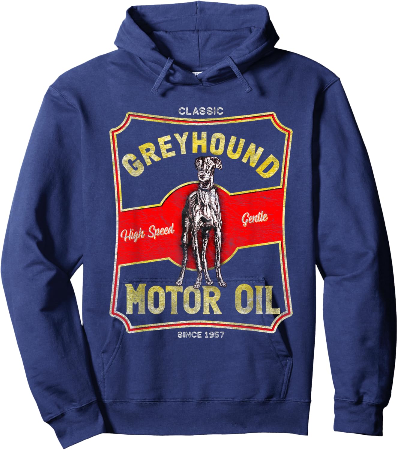 Greyhound Motor Oil Dog and Car Lover Vintage Style Hoodie - Hoodie | Navy