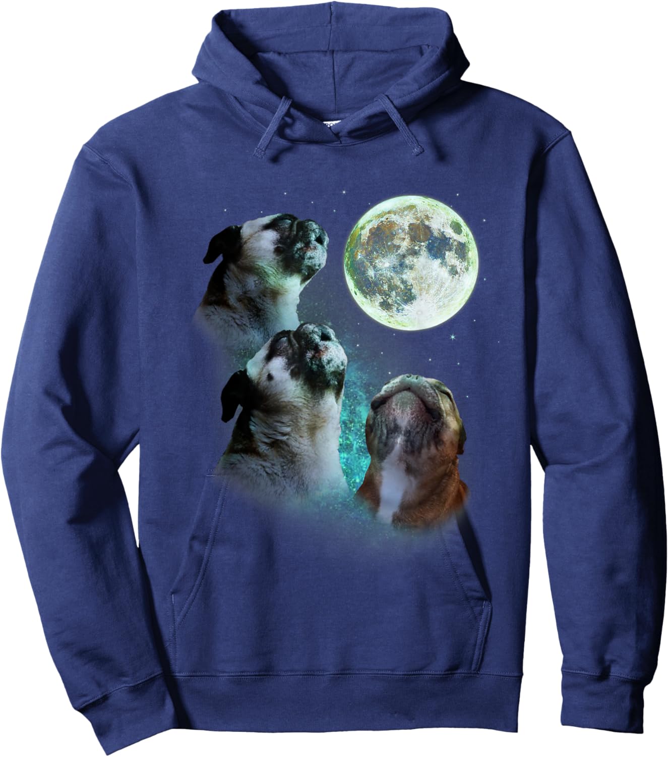 Three Pugs Howl At Moon 3 Wolfs - Funny Wolves Parody Hoodie - Hoodie | Navy