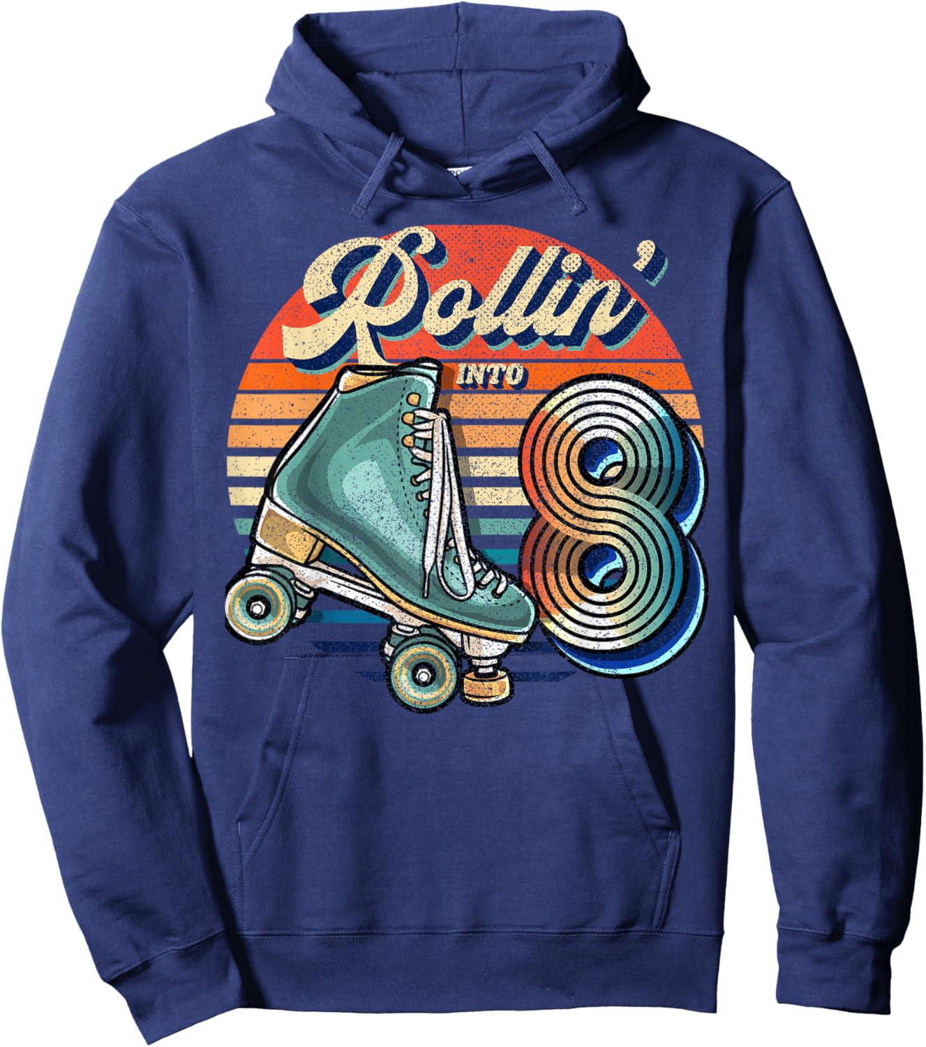 Rollin' into 8 Roller Skating Rink 8th Birthday Party Girls Hoodie - Hoodie | Navy
