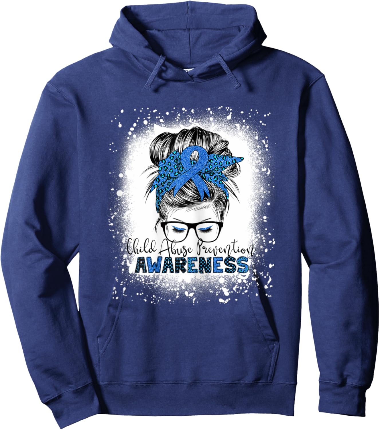 Child Abuse Prevention awareness messy hair bun Hoodie - Hoodie | Navy