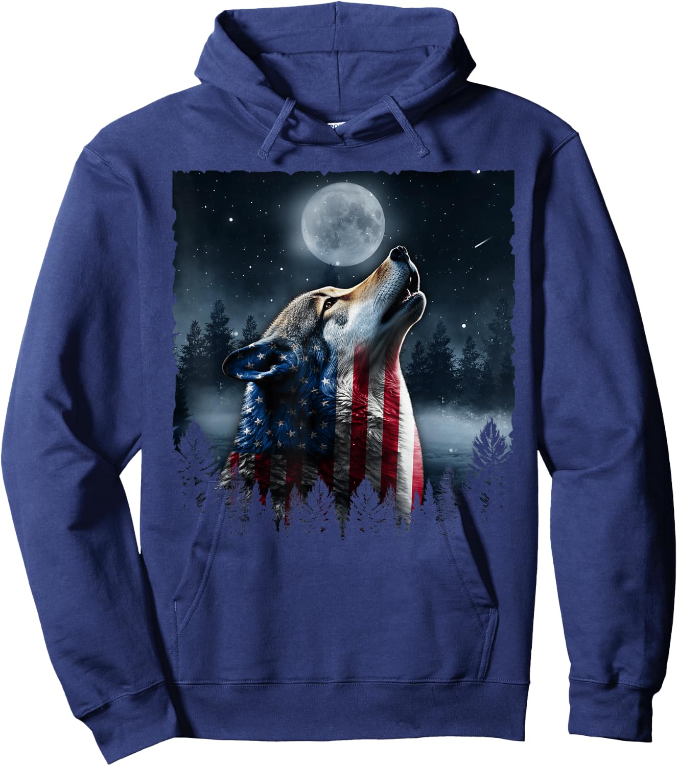 Retro Wolf Lovers American Flag Independence Day 4th Of July Hoodie - Hoodie | Navy
