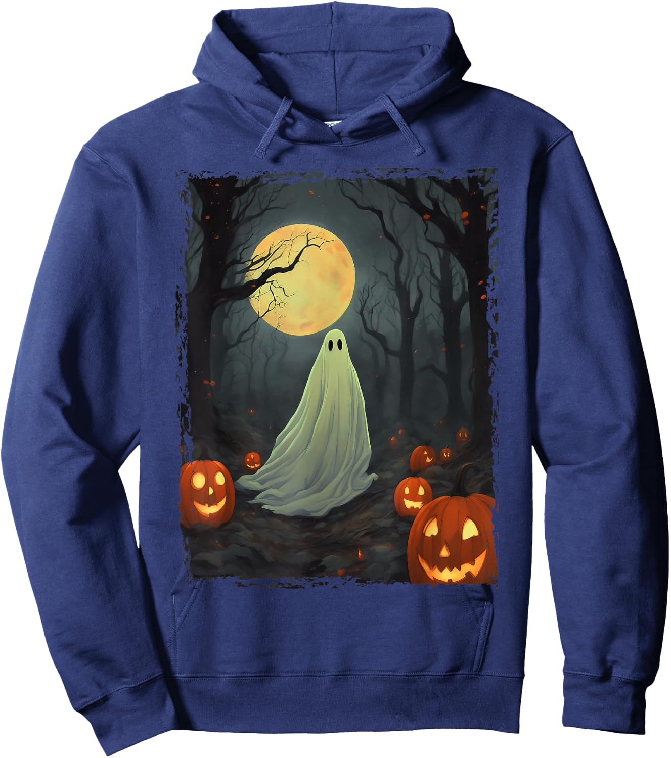 Vintage Ghost in Gothic Forest Full Moon Halloween Hoodie - Hoodie | Navy