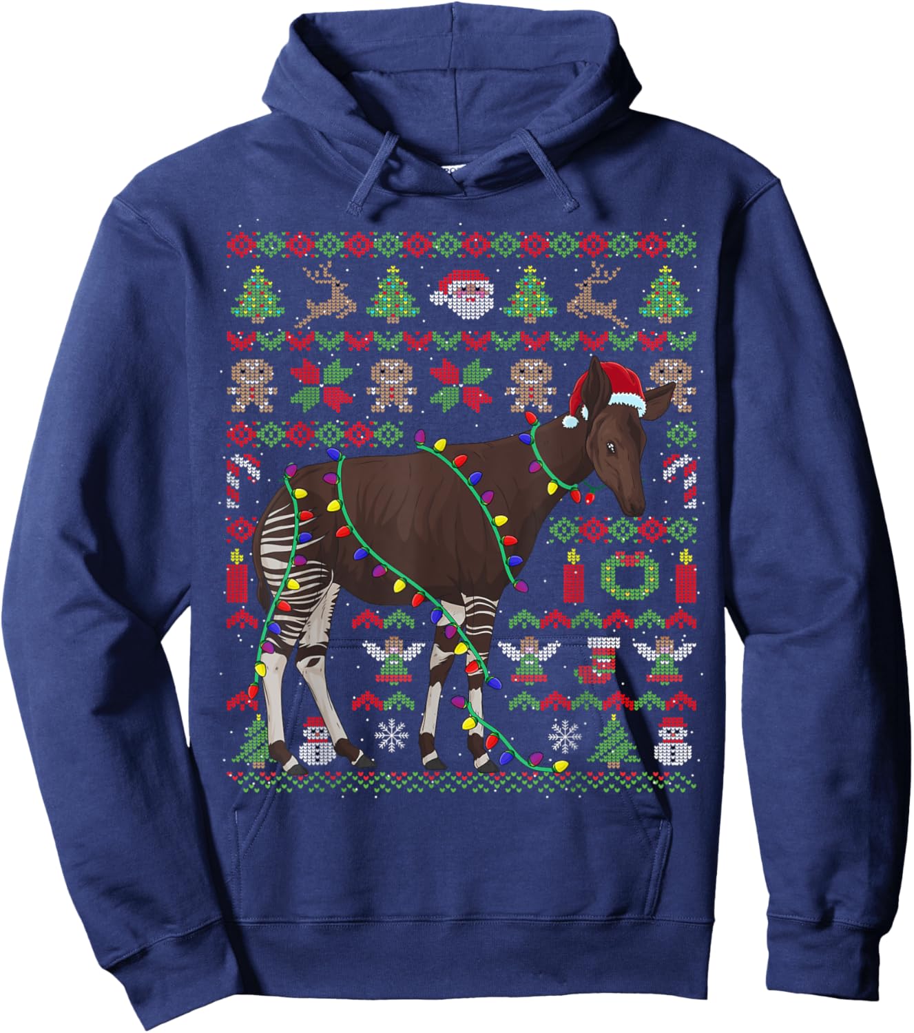 Ugly Christmas Okapi Forest Giraffe Hoodie - Hoodie | Navy