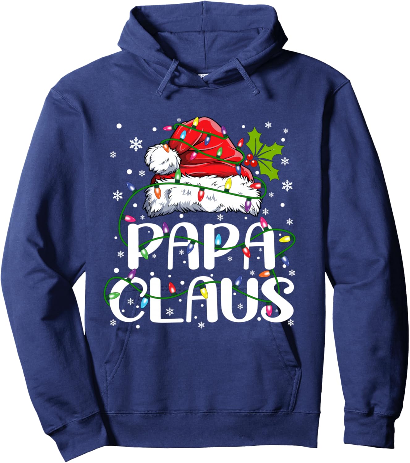 Papa Claus Christmas Lights Pajama Family Matching Hoodie - Hoodie | Navy