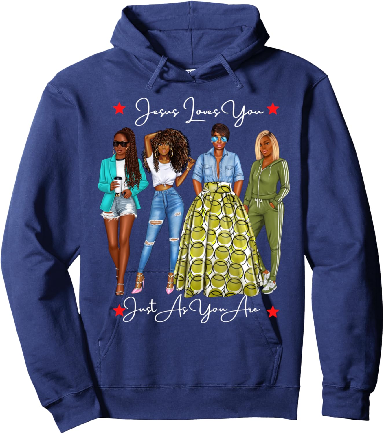 Jesus Loves You Cool African American WOmen Female Black Hoodie - Hoodie | Navy