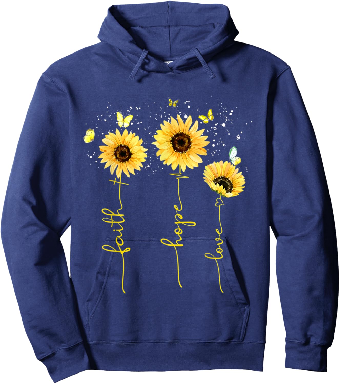 Christian Sunflower Faith Hope Love Hoodie - Hoodie | Navy
