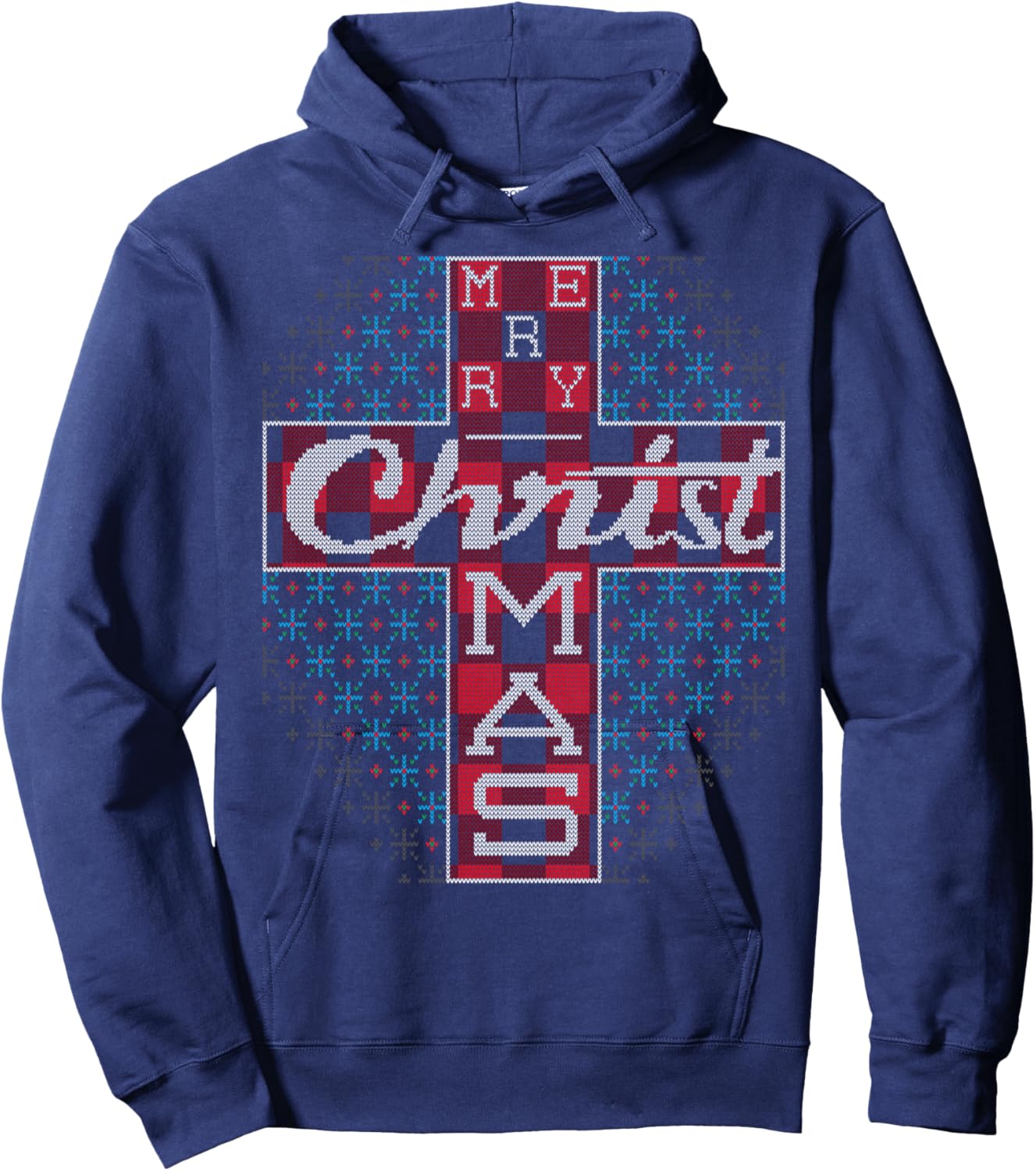 Merry Christmas Jesus Believer Christian Cross Ugly Sweater Hoodie - Hoodie | Navy