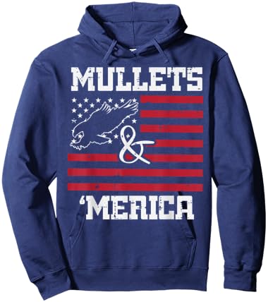 Mullets And Merica Eagle American Flag Fourth 4th Of July Women Kids Men Hoodie - Hoodie | Navy