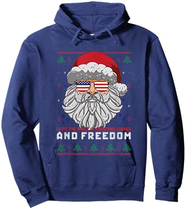 Funny Santa American Flag Freedom Patriotic Merry Christmas Hoodie - Hoodie | Navy